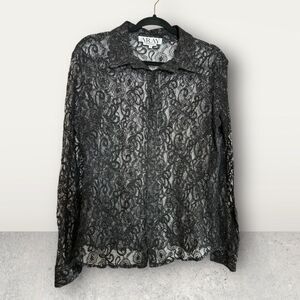 Black lace blouse with silver shimmer